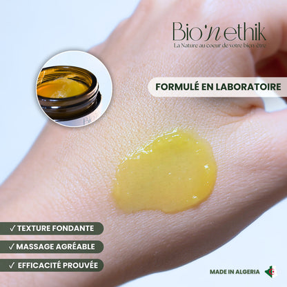 Texture fondante et légère du baume bio à base d'huiles essentielles Flexora